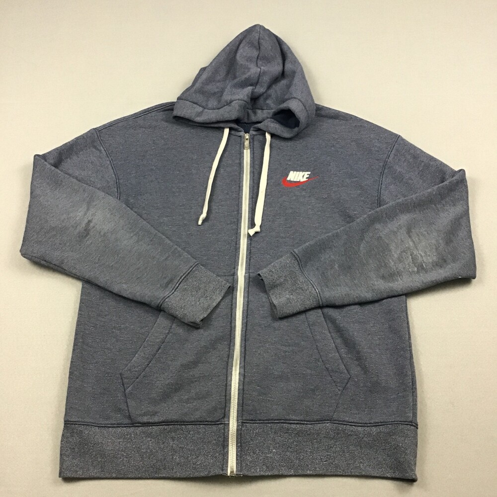 Nike Jacket Men Medium Blue Solid Full Zip Pockets Swoosh Side Zip Hood M *